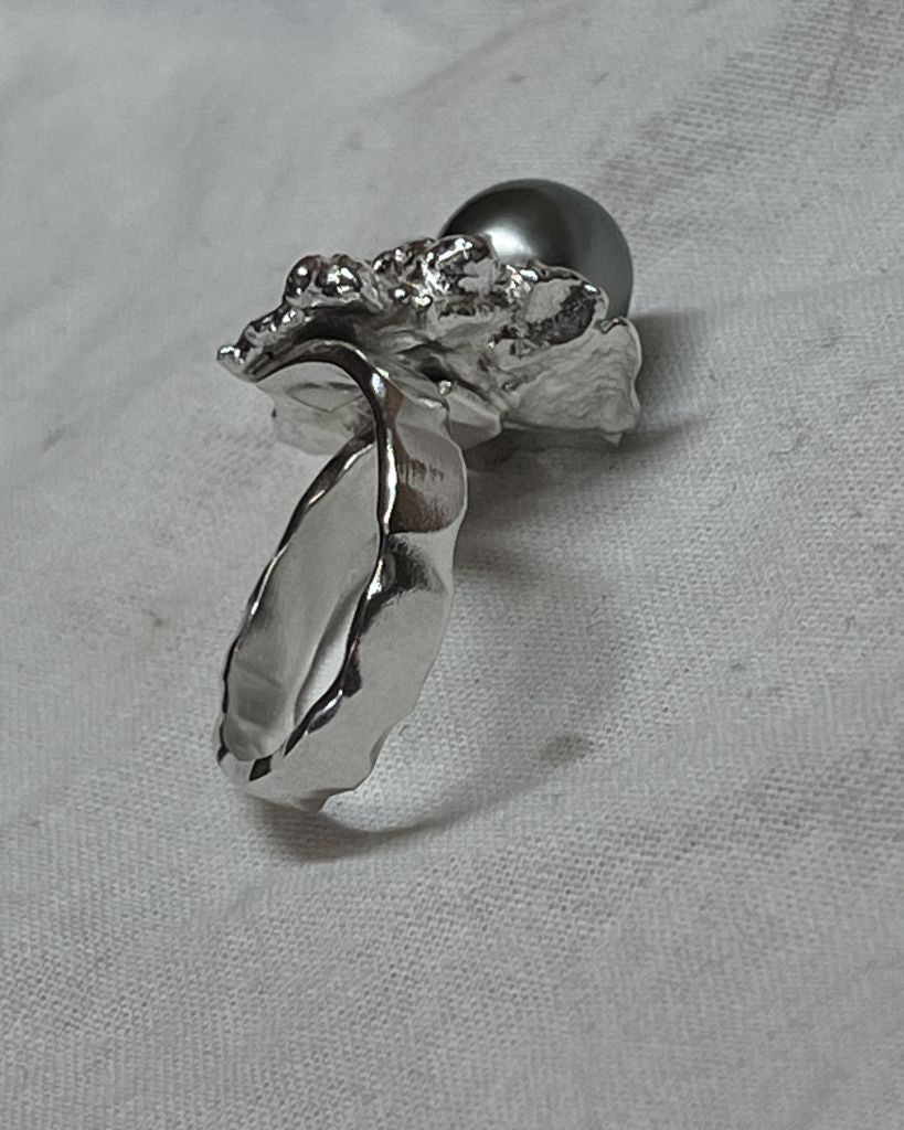 Bague Origine en Argent 925 avec véritable Perle de Tahiti, pièce unique réalisée à la main | Honu Handmade Jewellery