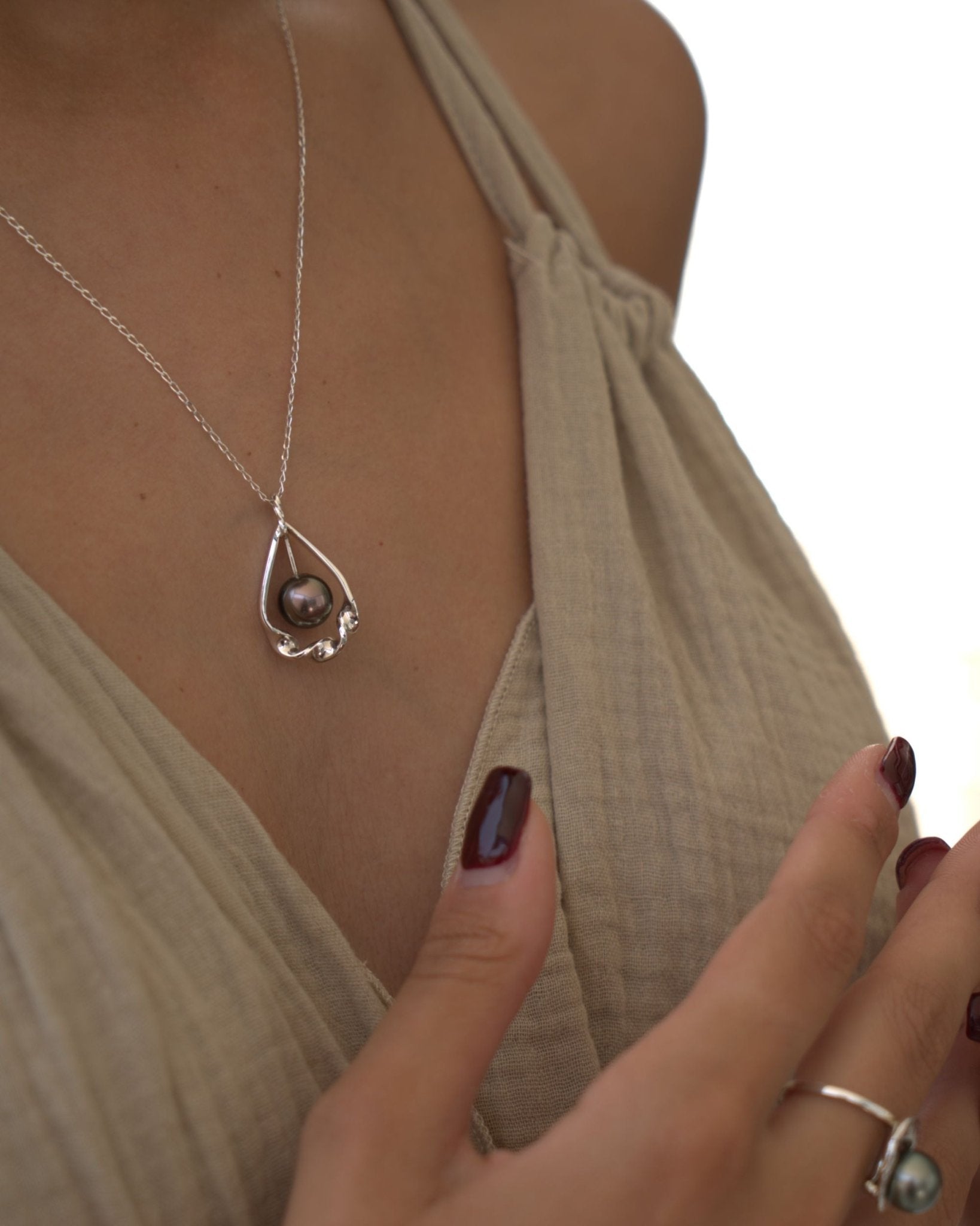 Pendentif TāMahana argent perle Tahiti collection Lagon | Honu Handmade Jewellery